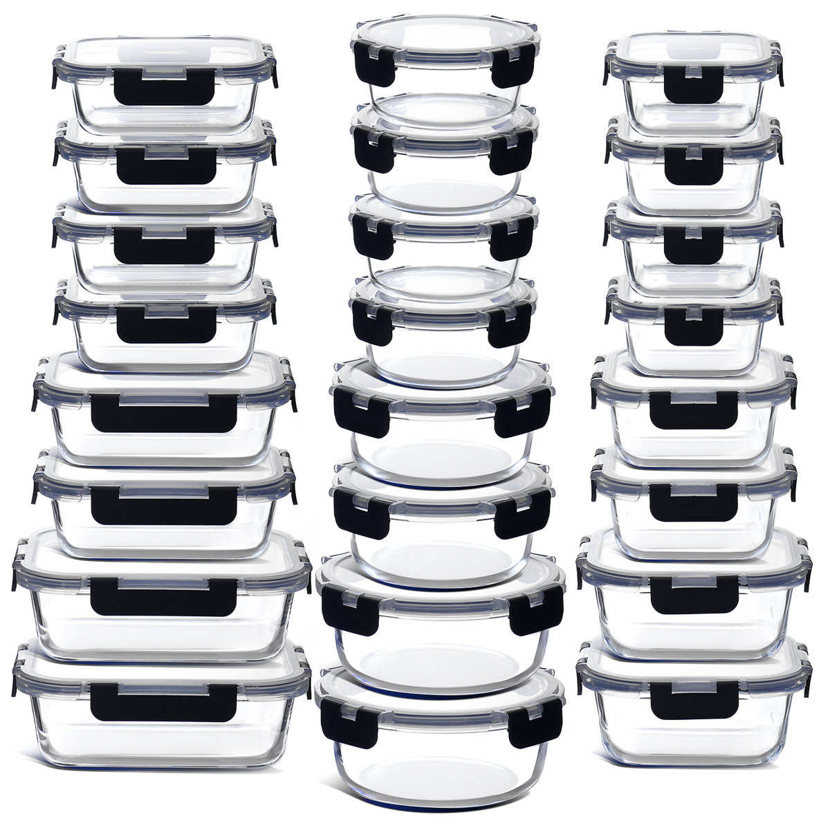 Prep & Savour 48pc Glass Storage Containers with Lids, 24 Food Storage Containers with 24 Airtight Lids (Set of 24)